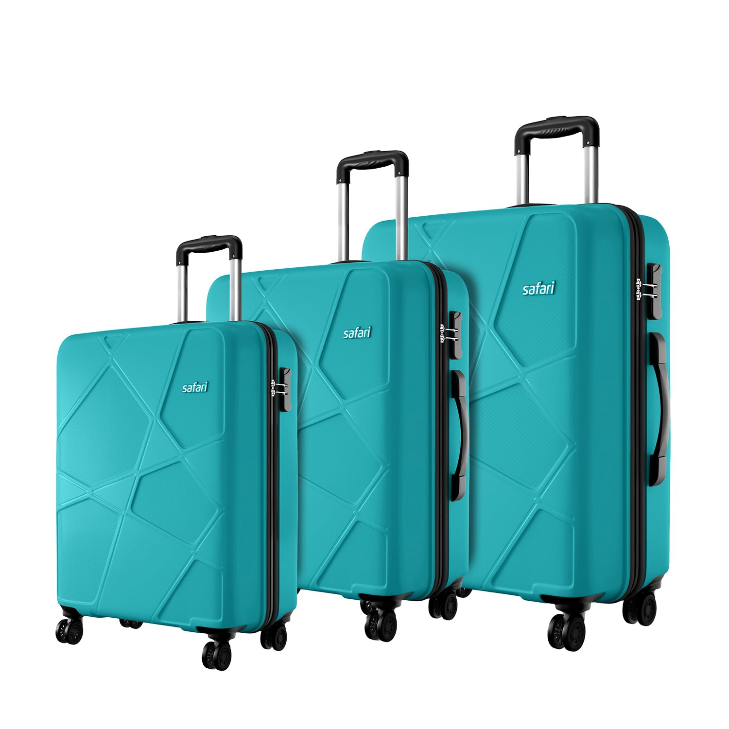 Safari Pentagon Pro 8 Wheels Set of 3 (Cabin + Medium + Large) Trolley Bags, Hard Case Polypropylene, 360 Wheeling Luggage, Suitcase for Travel