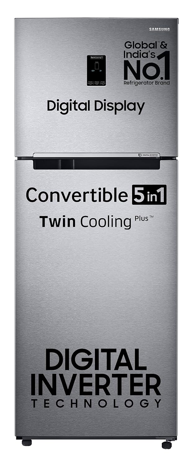 Samsung 385 L, 2 Star, Convertible 5-in-1 Digital Inverter, with Display Frost Free Double Door Refrigerator (RT42C5532S9/HL, Silver, Refined Inox, 2025 Model)